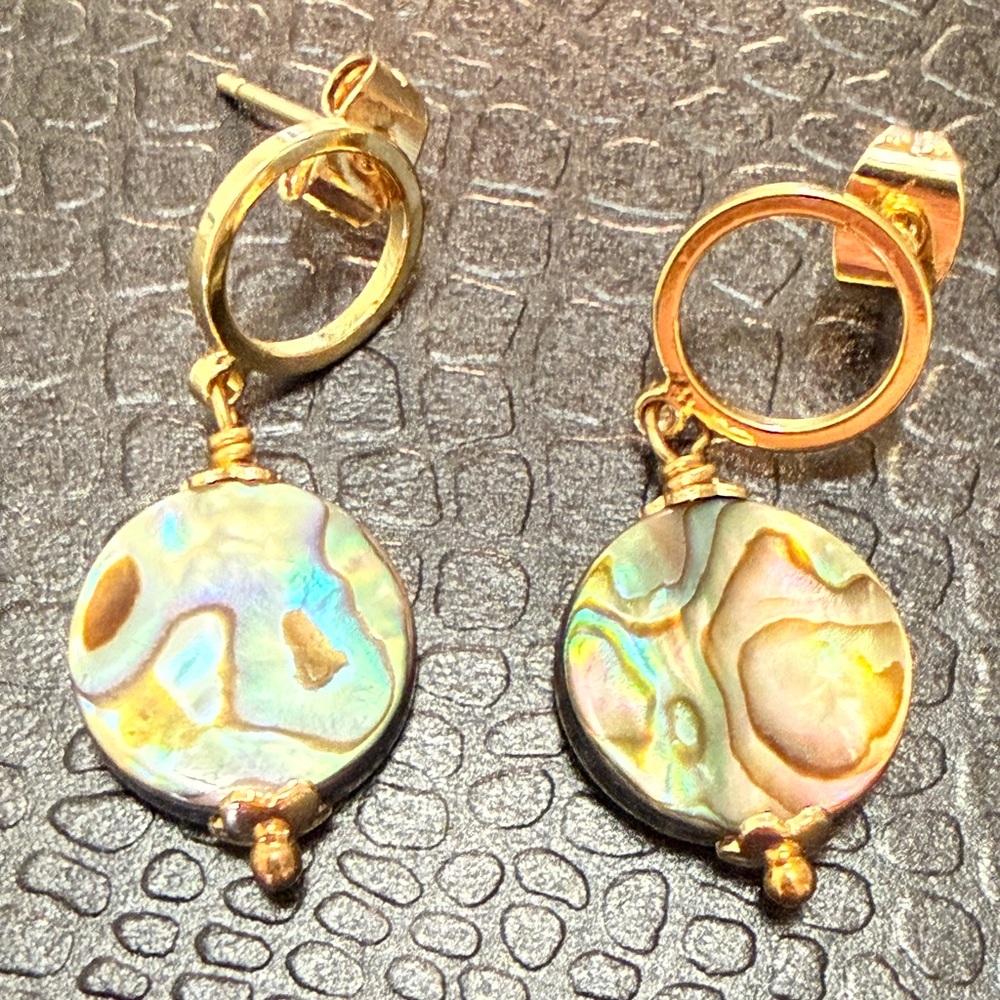 Dainty Gold and Abalone Shell Earrings